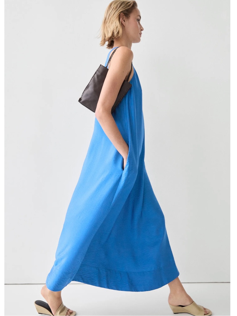 Massimo Dutti NWT FLOWING LONG HALTER DRESS 6607/509 - Picture 4 of 9